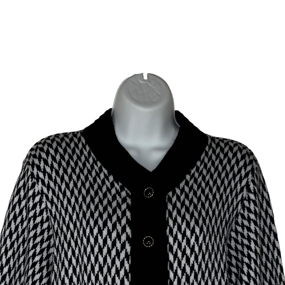 Vintage H.E.R. Black White Houndstooth Button Up Knit Cardigan Sweater Large - Picture 7 of 11